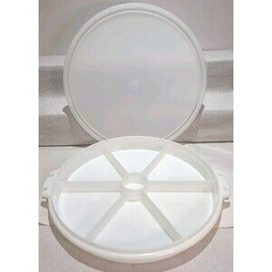 Vintage Tupperware #405-2 White Divided Party Tray & #224-15 Clear Seal Lid  12"